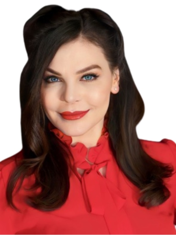Christine Gwinnup wearing a red blouse